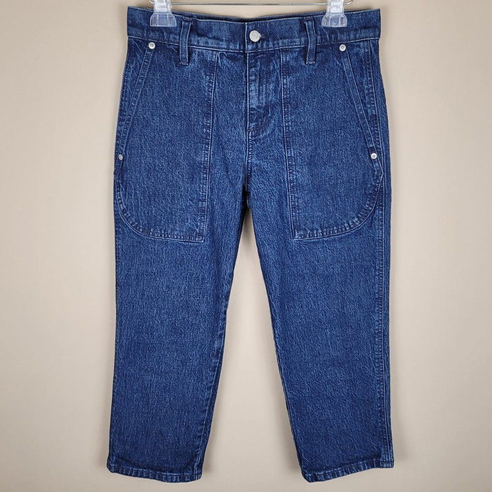 J. Crew Size 26P High Rise Patch Pocket Straight Leg Jean Retro Cropped Blue